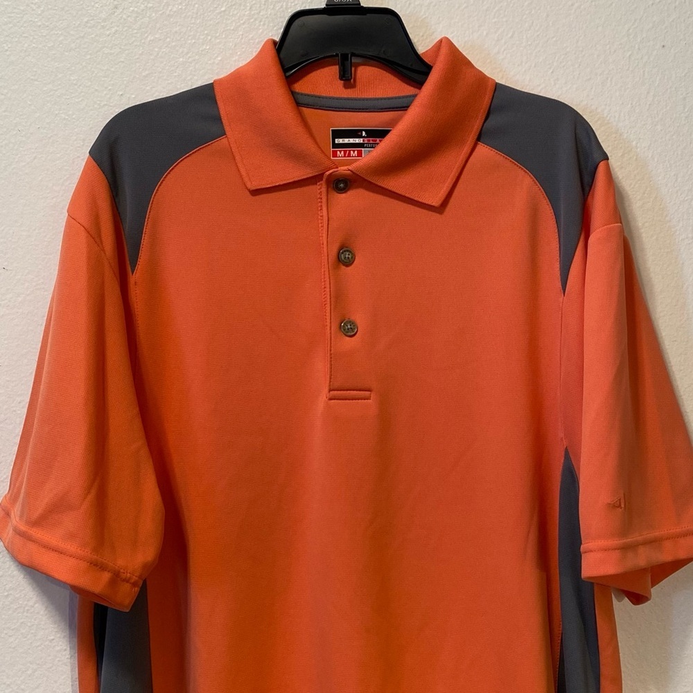 Grand Slam‎ Shirt Mens Size Medium Pull Over Polo Orange Collared Has Stain